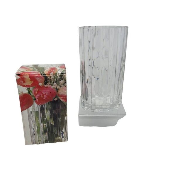 Vintage 70s Studio Nova Crystal Vase Ripple Wave Heavyweight Glass 8 1/2"  Gift - Picture 1 of 15